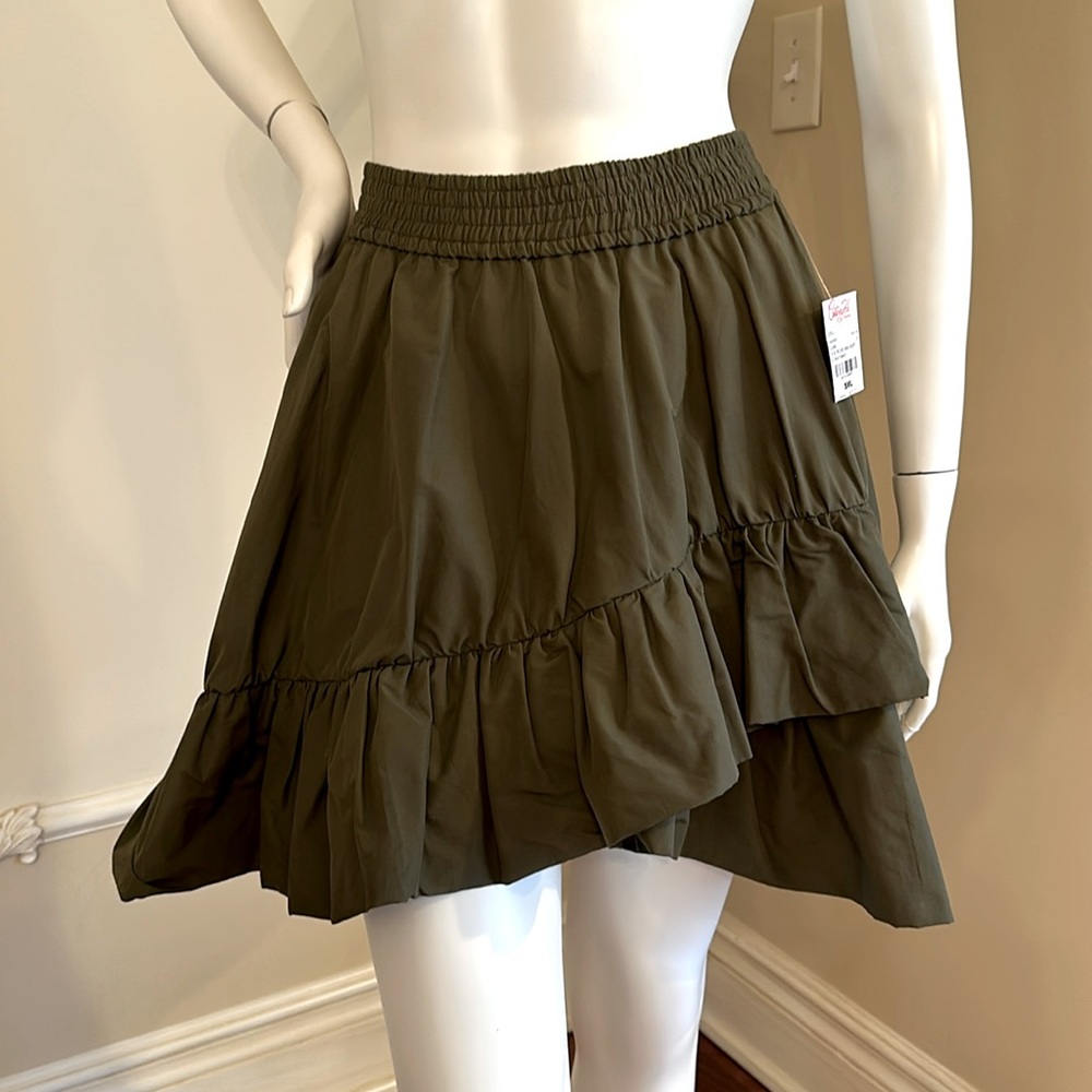 GOEN. J Edge Pleated Mini DARK GREEN Skirt Layered Raw Edge Pleated Mini Size S